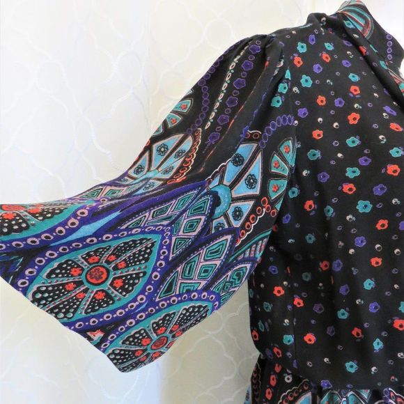 Multi Color Tunic Black Tunic Blouse with Colorful Print - Picture 2 of 11